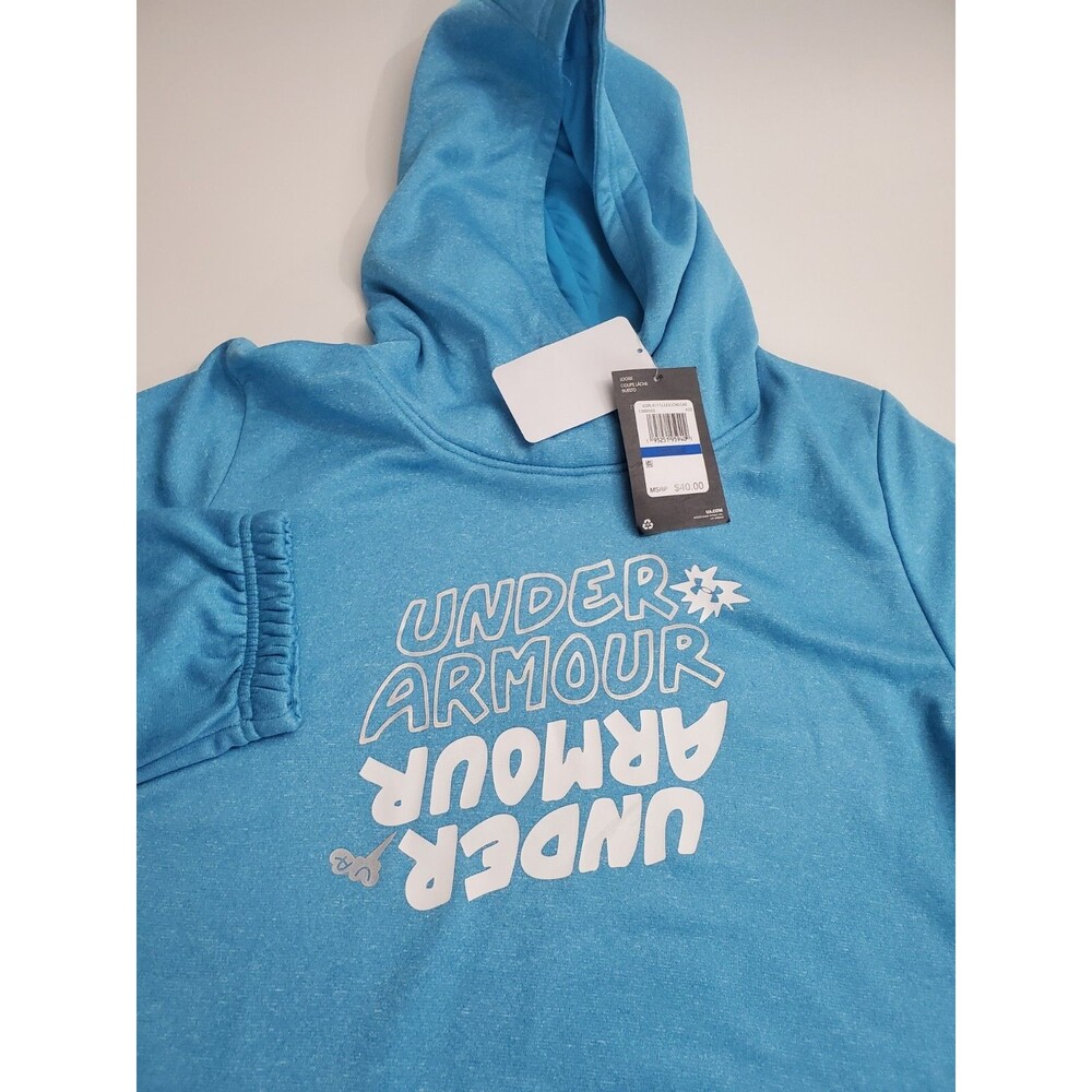 Under Armour Girl's‎ Radar Blue/White Armour Fleece Wordmark Twist Hoodie YXL